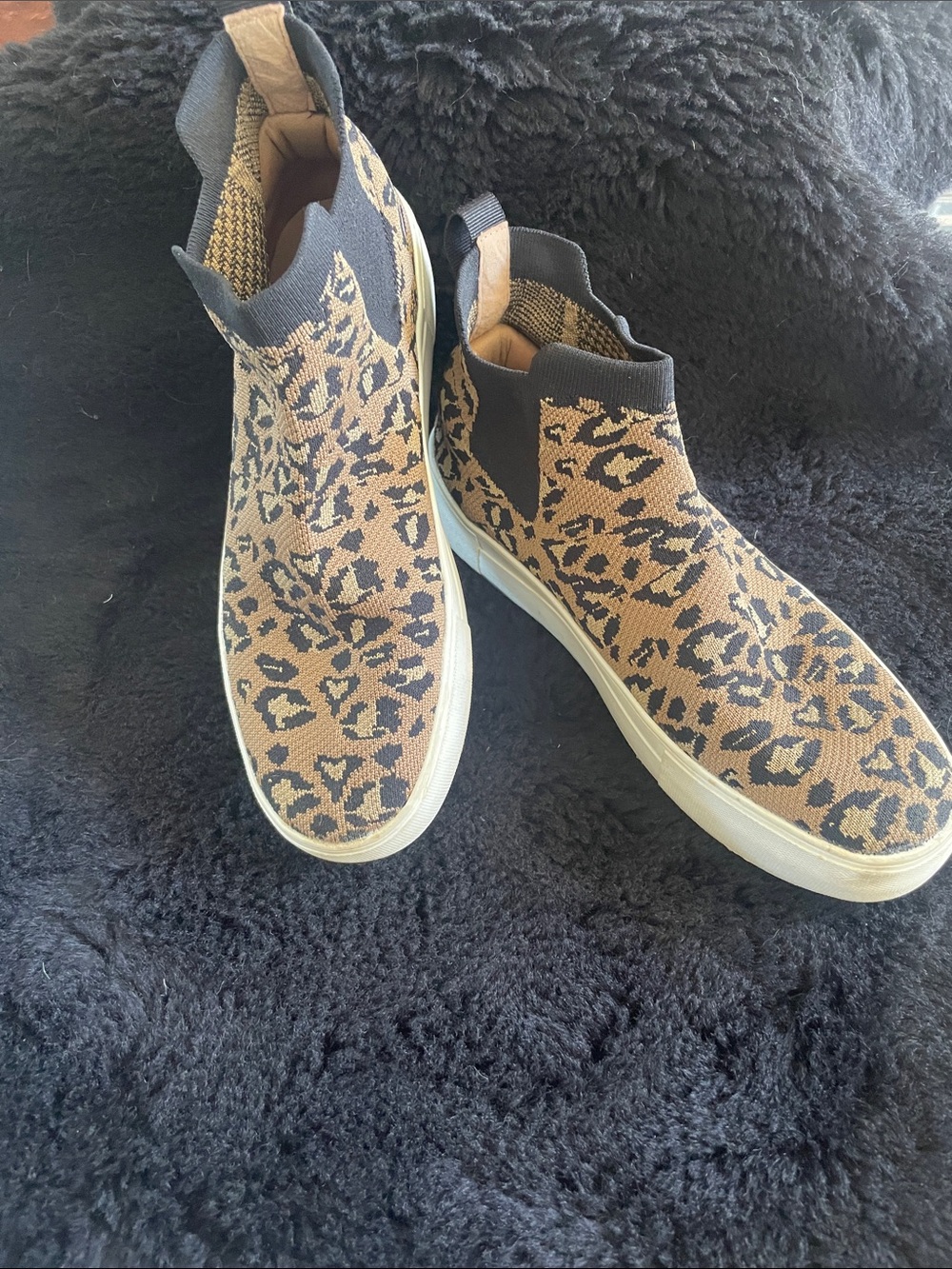Women's Leopard Print Slip-On Knit Sneakers - Tan/Black